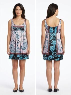 single Dress 100% Silk Pink A-Line Mini Pleated Satin Dress Women Size M